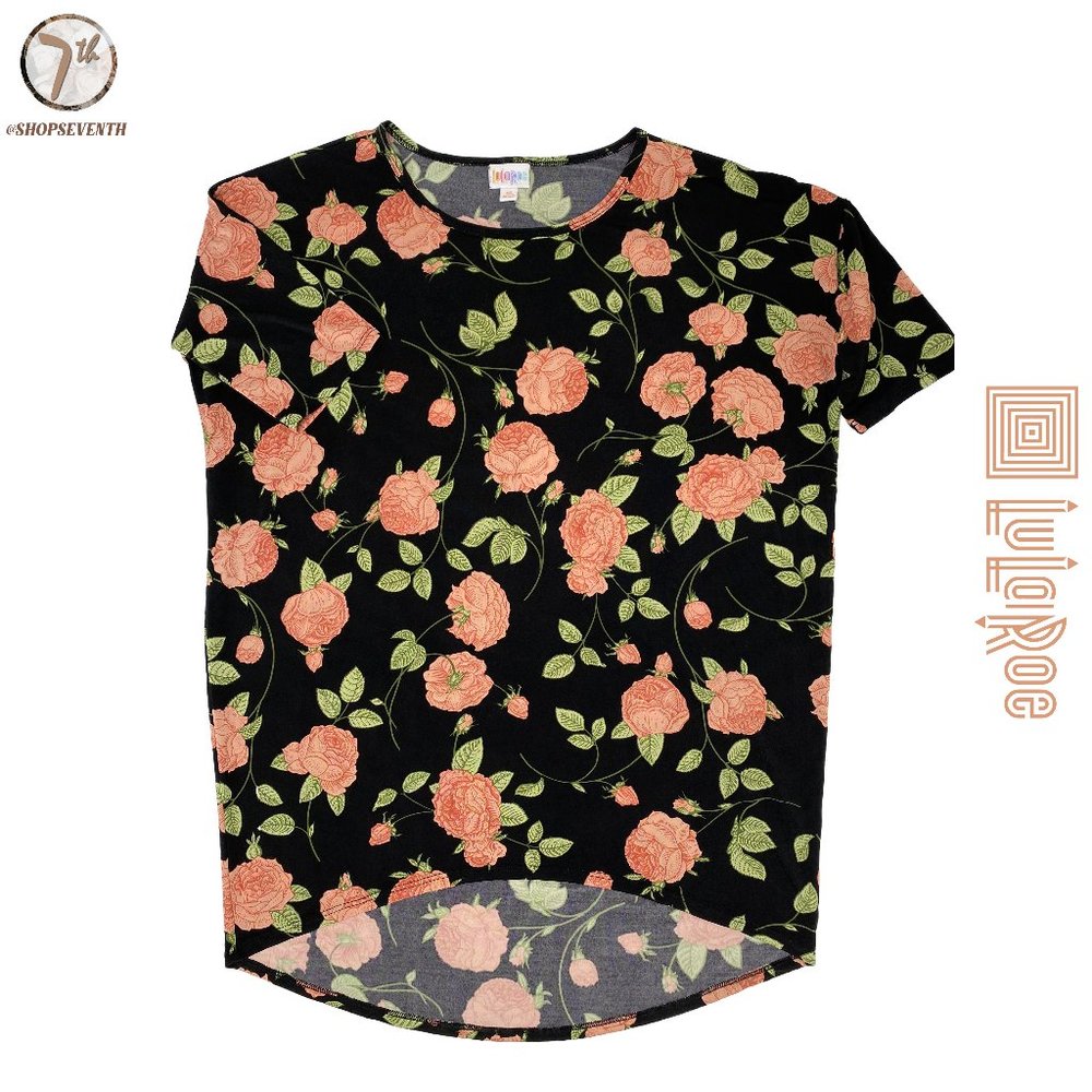 (40% OFF) LuLaRoe Black Floral Tunic Boho High Low Roses Shirt Top